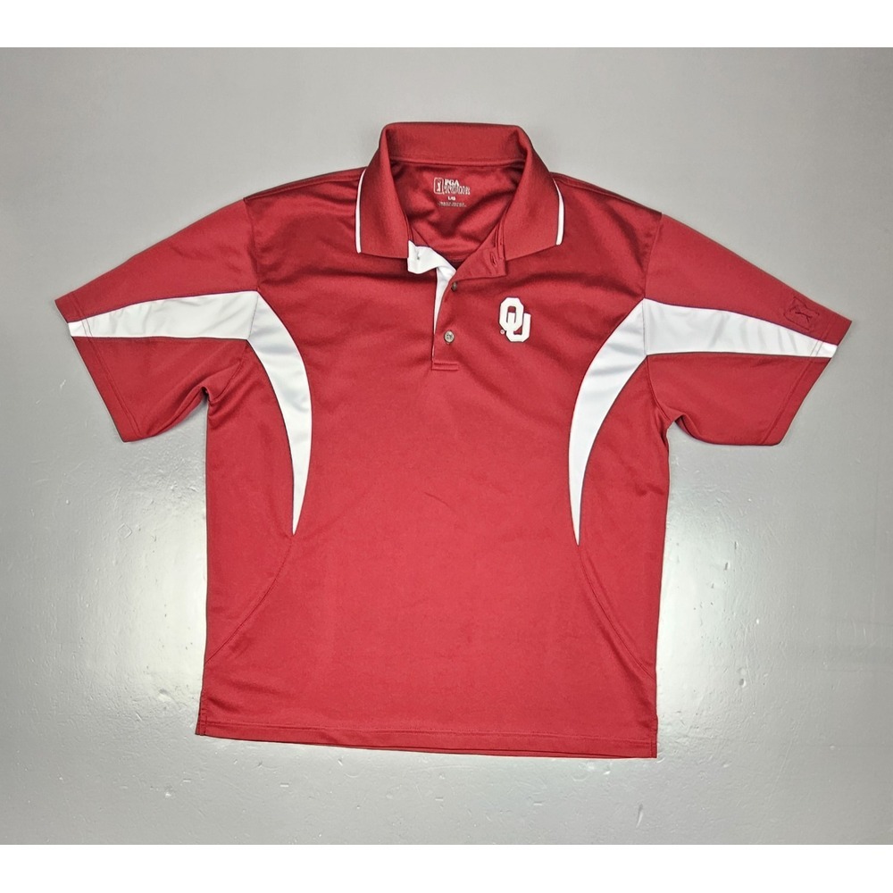 PGA Tour Oklahoma Sooners Polo Shirt Mens Lrg. Red Golf Performance Embroidered.